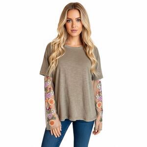 In Loom Brown Layered Shirt Lace Embroidered Sleeves Large